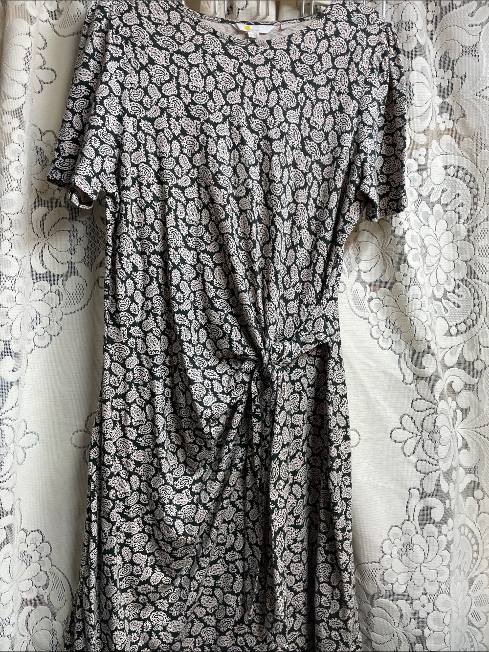 Boden Green and Cream Paisley Midi Dress with Front Knot size 10